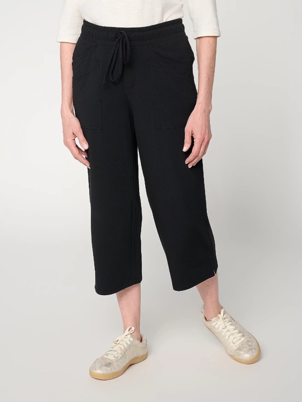 AnyBody Petite Cozy Knit Jersey Capri Pants, Black Sz PM a725138